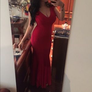 Betsy &  Adam red evening gown